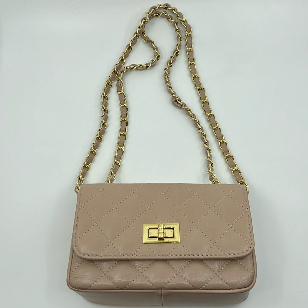 Elegant Tan Quilted Chain Bag